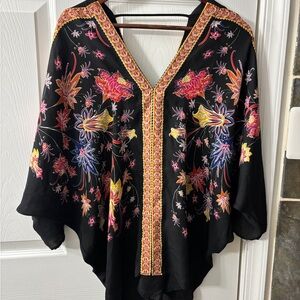 Rose & Olive Black Top with Colorful Floral Embroidery
